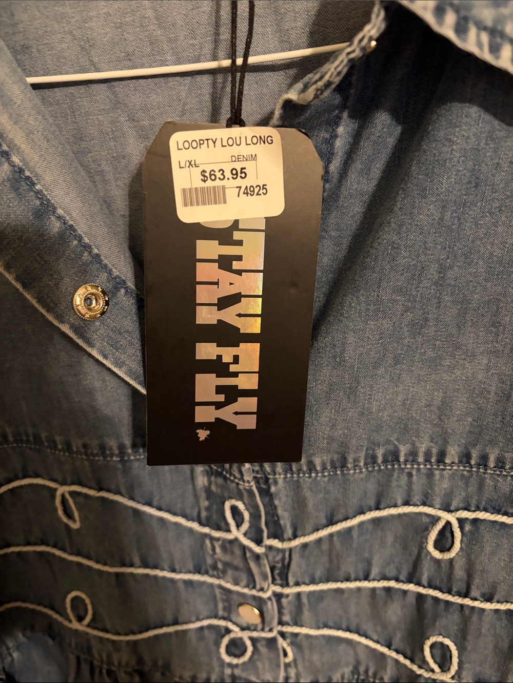 2FlyCo Blue Denim Button-Down Peplum Shirt - Picture 6 of 7